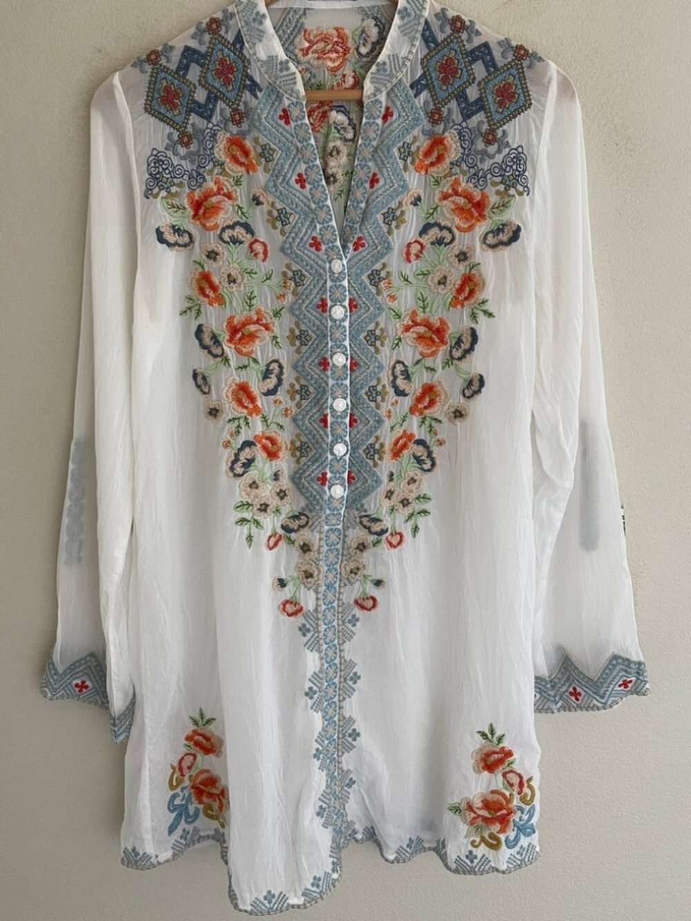 JOHNNY WAS Floral Embroidered Button Front Tunic: XS: EXCELLENT CONDITION!!